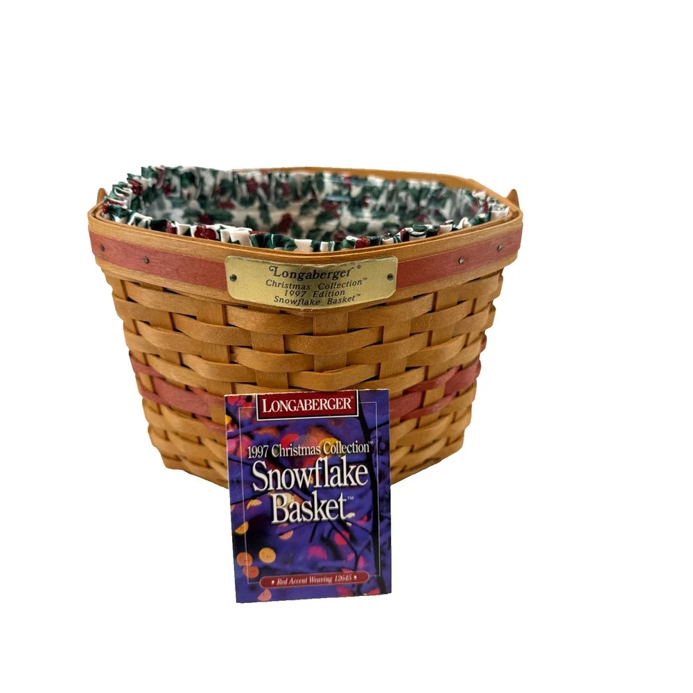1997 Longaberger Christmas Collection Snowflake Basket w/Protector Vintage